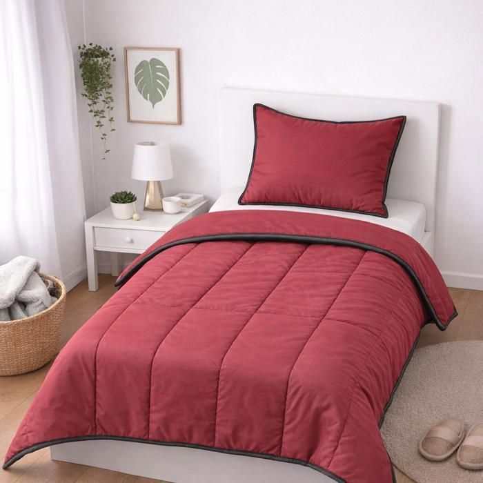 Couette légère - MORTREUX - 140x200 - Microfibre bordeaux - 250g/m² - Fabrication Française
