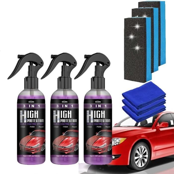 3 Pcs Revêtement en Céramique De Voiture, High Protection 3in1 Spray, 3 in 1 Polish Voiture Hydrophobe, Auto Coating Spray