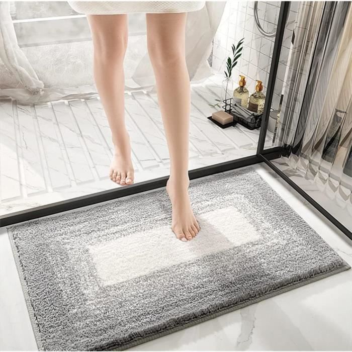 Tapis De Bain Épaissi Microfibre VSUSN - Antidérapant, Absorbant, Lavable En Machine - Gris 40x60 Cm