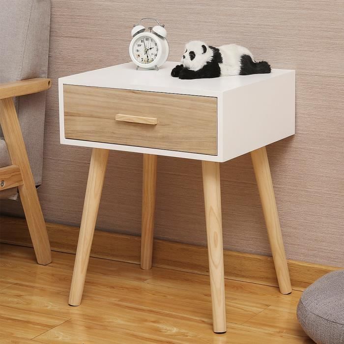 Keke Table De Chevet Scandinave Blanc Bois Laque Satine Simple