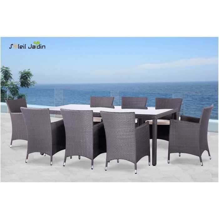 Mobilier De Jardin 8 Places En Resine Tressee Gris Achat Vente