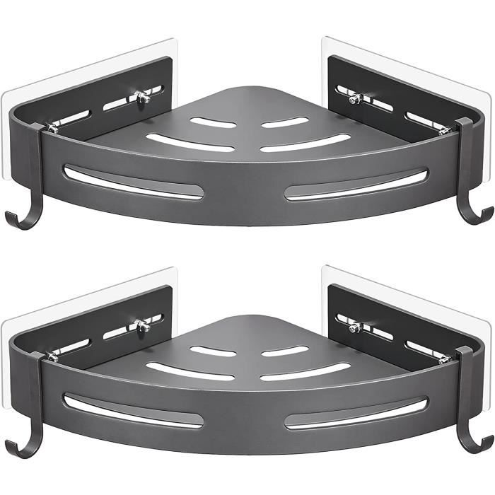 Lot De 2 Étagères De Douche D'Angle Sans Perçage - Aluminium Antirouille, Blanc - Capacité 8 Kg Par Niveau