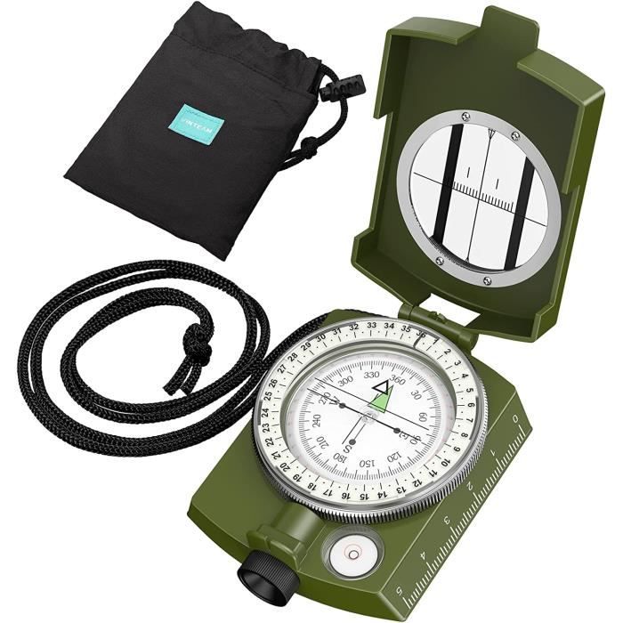 Lensatic Mini portable portable haute précision professionnel en métal prismatique pour randonnée, camping, chasse (vert kaki