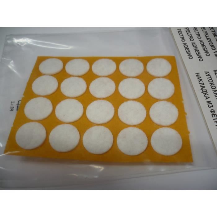 Patin feutre autocollant blanc Ø 17 mm plaque de 20 adhésifs