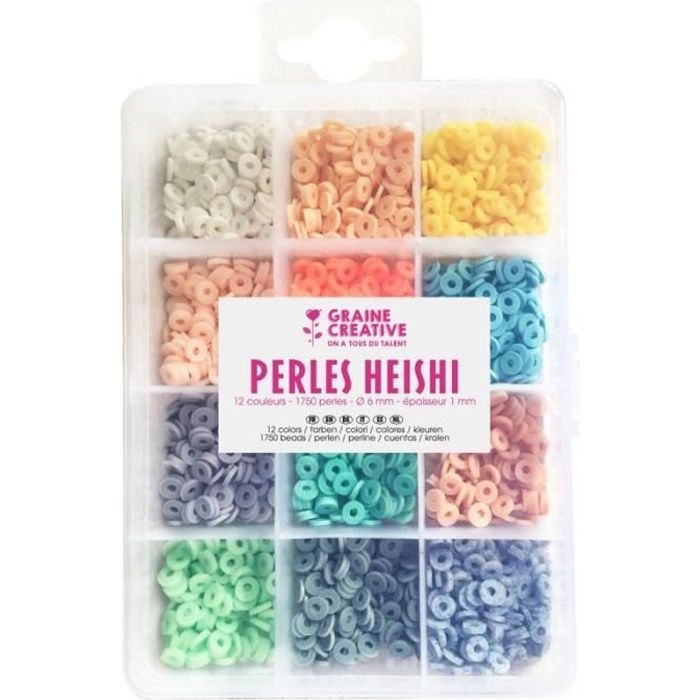 Boîte de 1750 Perles Heishi 'Graine Créative' Pastel 6 mm