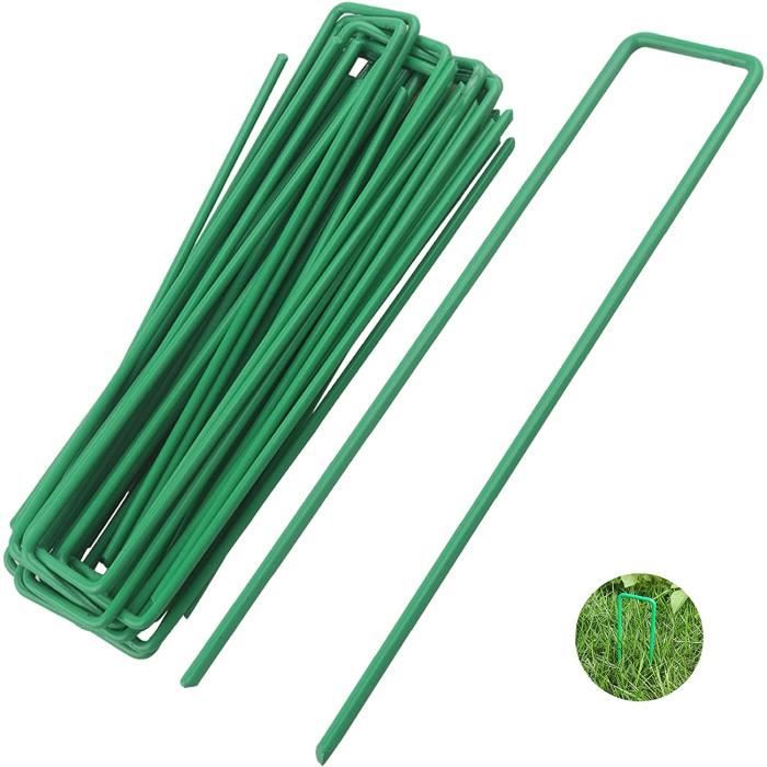 Lot de 30 piquets de jardin galvanisés verts en forme de U pour sécuriser les mauvaises herbes