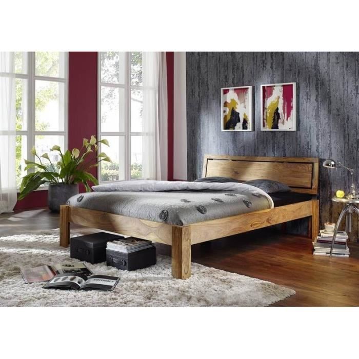 Lit 200x200 Cm Bois Massif De Sheesham Palissandre Couleur Brun Clair Nature Brown 523 Achat Vente Structure De Lit Lit 200x200 Cm Bois Massif Cdiscount