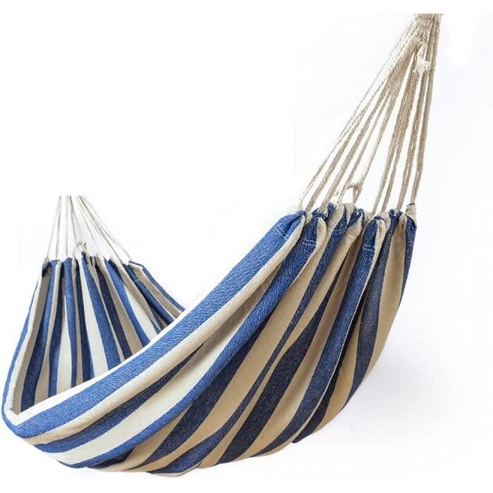 Hamac De Camping Kisangel – Toile à Rayures 200 X 80 Cm – Léger Et Pliable – Pour Jardin, Voyage Et Randonnée – Bleu
