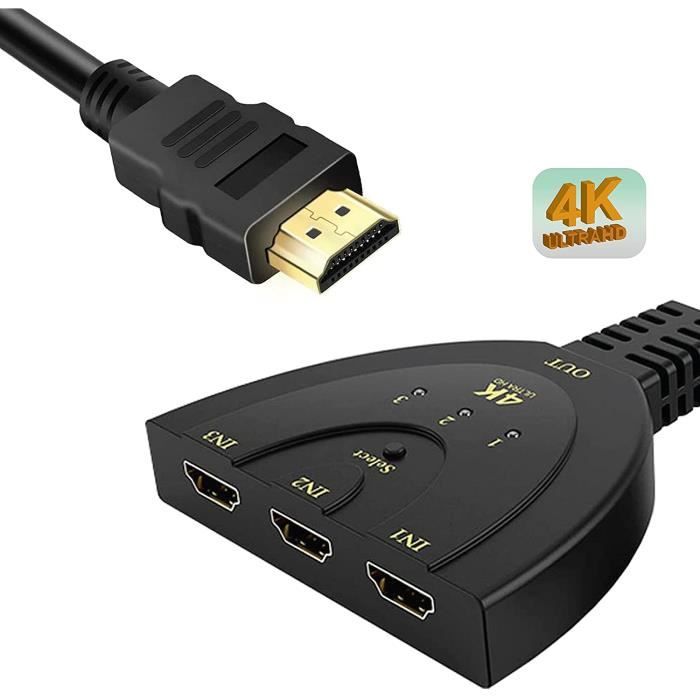 Commutateur HDMI 4K 3 Ports, Splitter 1 vers 3, Switch Automatique,  Converter Ultra HD, Compatible PS4/5, Xbox, Blu-Ray, TV Box, 3D, 1080P,  Audio LPCM/Dolby Digital, Plug & Play - Straße Tech ®