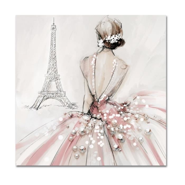 Tour Eiffel Mariee Mariage Romantique Rose Toile Wall Art Photo