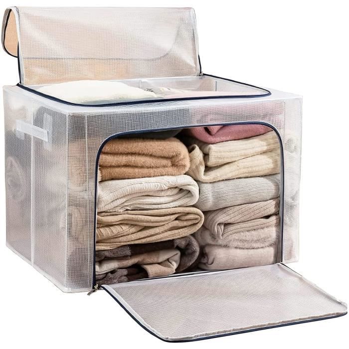 2 Sacs De Rangement 24L Pliables Avec Armature Métallique - Pour Vêtements, Couettes, Jouets - Tissu Oxford Et Fenêtre Transparente