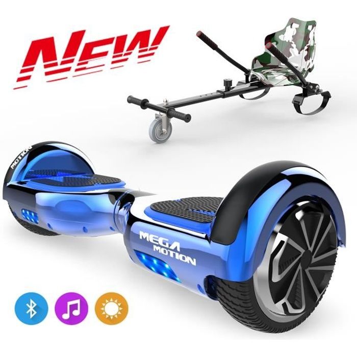 Mega Motion Pack de Hoverboard 6.5 Pouces Gyropode Skateboard electrique avec Bluetooth Bleu chrome Hoverkart Kit Kart Camouflage Cdiscount Sport