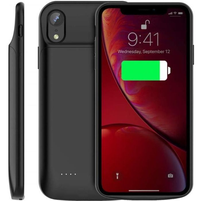 Garantie de 24 mois HQXHB Coque Batterie pour iPhone XR Coque Rechargeable 6000 mAh Batterie Externe Chargeur Portable Puissant Power Bank pour Apple iPhone XR 6.1 Pouces - Noir 