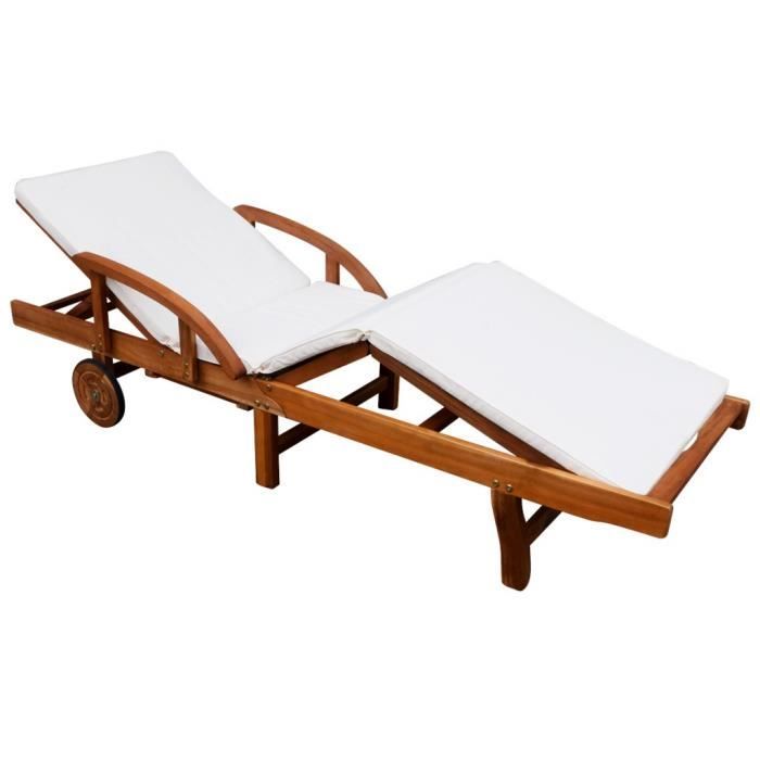 Chaise longue avec coussin Bois d'acacia massif 200 x 68 x 83 cm