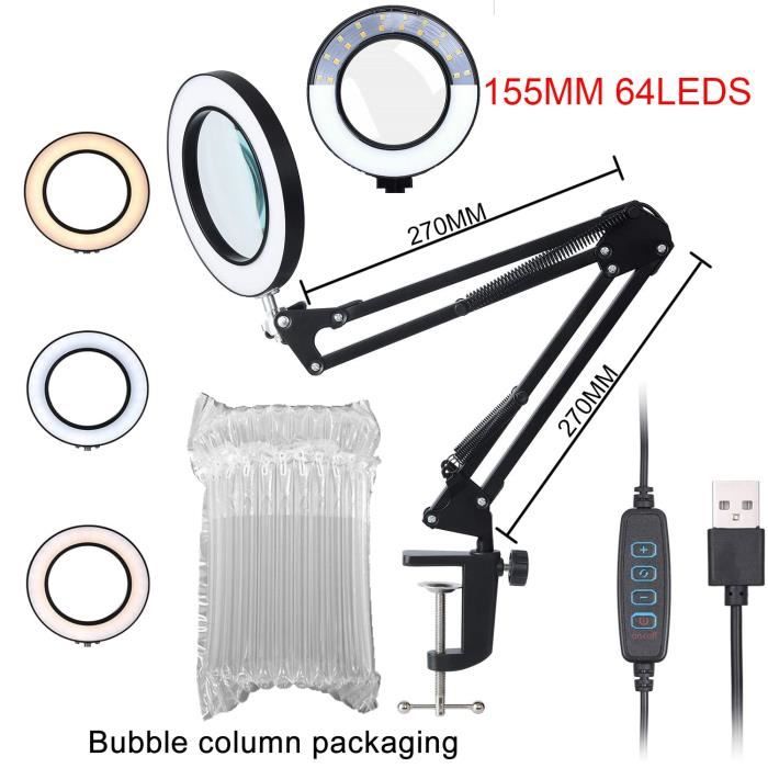 Loupe Avec Lumière Pour Lecture Lampe De Bureau Avec Loupe 8X GOI - LED 3 Couleurs, 10 Luminosités, Base Lourde Ou Pince - Pour Artisanat, Lecture Lampe Artisanat à Pince