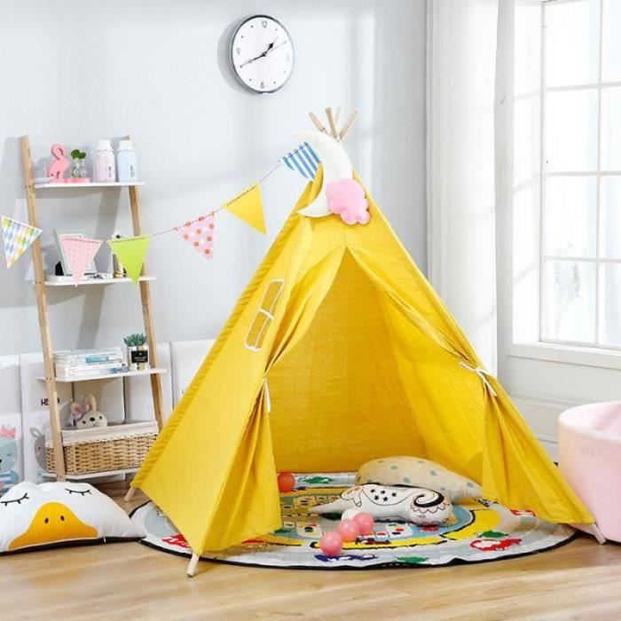 Tente tipi bleu denim pour enfants : refuge intérieur Montessori avec fenêtre - France Tente tipi bleu denim pour enfants : refuge intérieur Montessori avec fenêtre - France