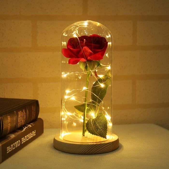 LED Night Light Simulation Feel Rose Fleur Couvercle En Verre Lampe Décorative Lampe Cadeau