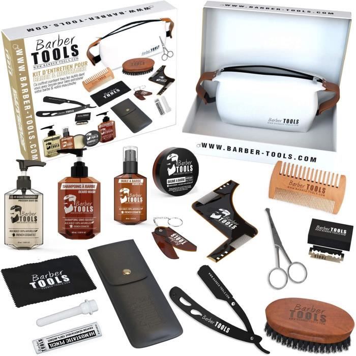 Kit/Set/Coffret (13 PRODUITS) d'entretien et de soin pour barbe avec Soin de barbier | Cosmetique Made in France