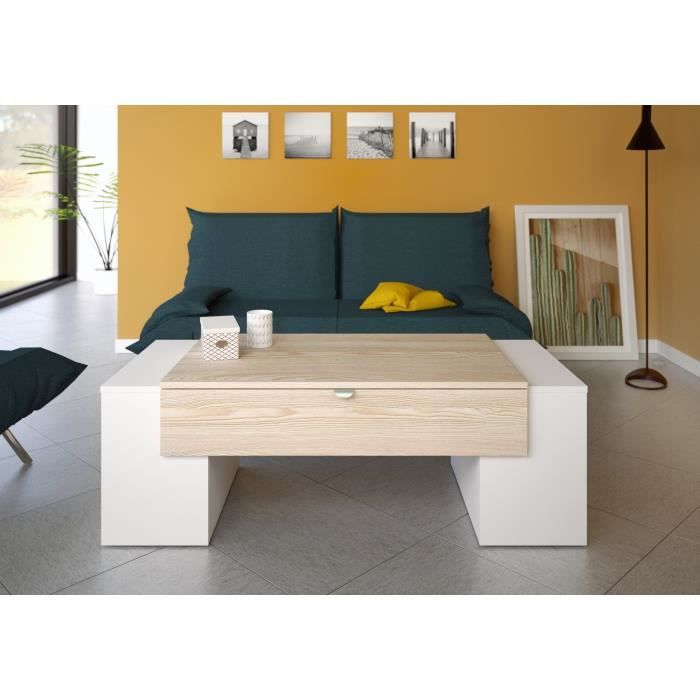 Lucky Table Basse Avec 2 Caisson Decor Frene Et Blanc L 123