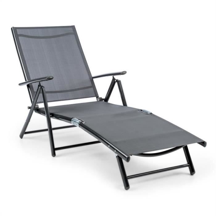 Blumfeldt Chaise longue de jardin , transat, bain de soleil - Réglable sur 7 positions - 64x85x170cm - Aluminium & acier - gris