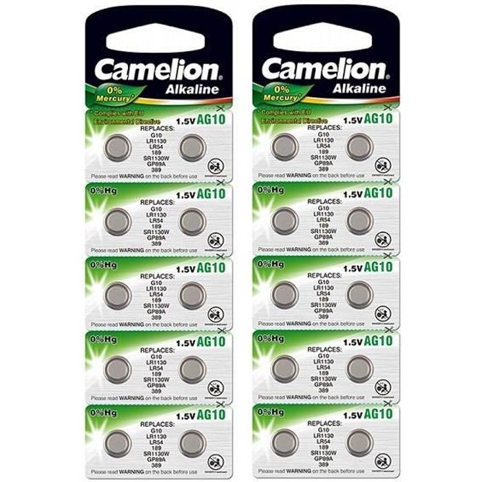 Camelion Pile bouton AG10, LR54, LR1130, 1,5 V, 10 pièces, CHF 7,95