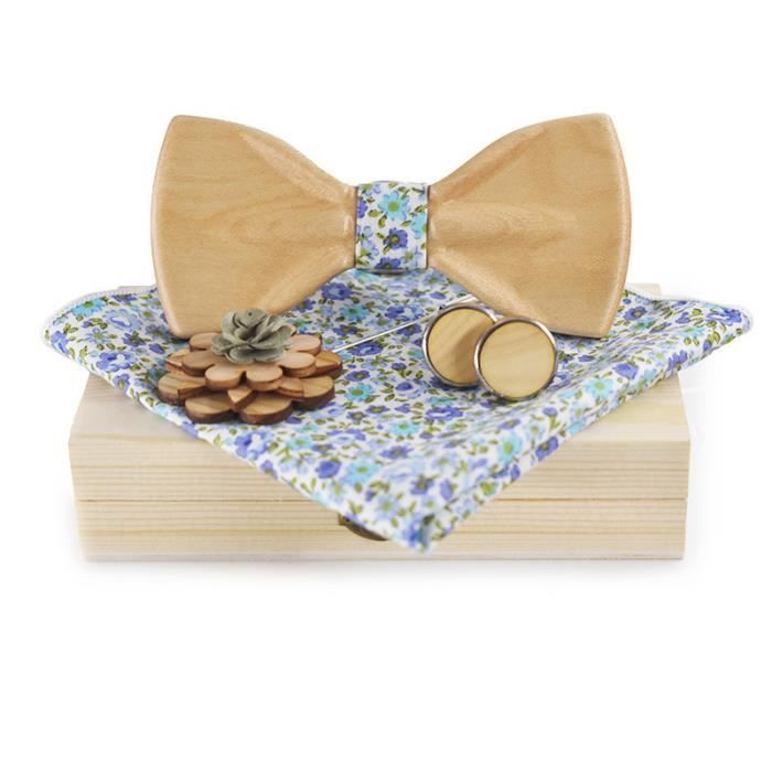 Coffret Noeud Papillon Bois Liberty – Avec Pochette Et Boutons De Manchette – Motif Vieux Rose – Mariage, Cadeau élégant