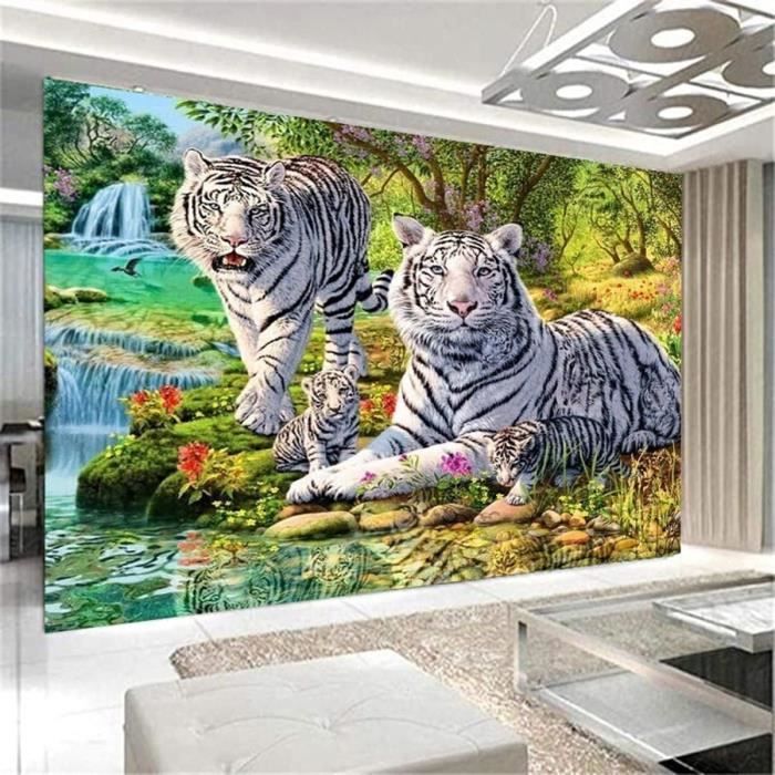 Tapisserie Murale Tigre Et Lion Boyouth - 200x150 Cm, Polyester, Impression Numérique - Déco Salon, Chambre, Dortoir, Extérieur