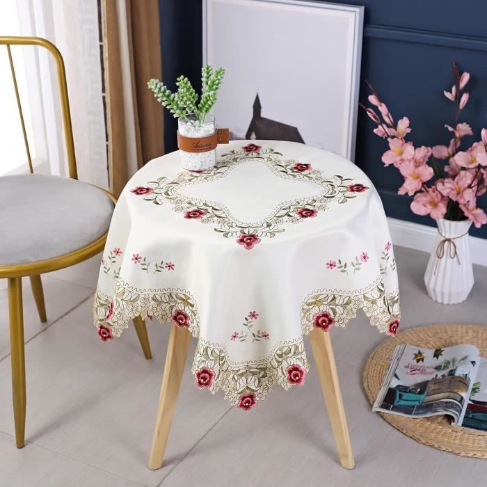Lot De 2 Nappes Rectangulaires En Coton - Brodées Main - Couleur Rose Clair - Très Bon État (Neuf Sans étiquette)