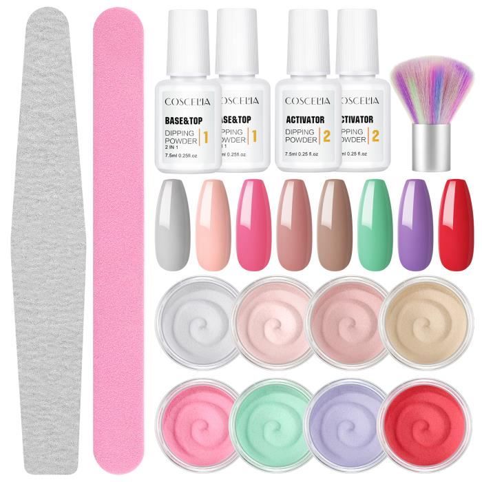 COSCELIA Kit de Dip Powder 6pcs Dipping Powder Poudre Ongles 2 en 1