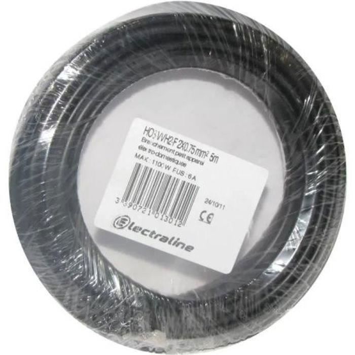 Câble souple HO3 VVH2-F 5m 2 x 0,75mm² noir - FILS & CABLES - 60113023D