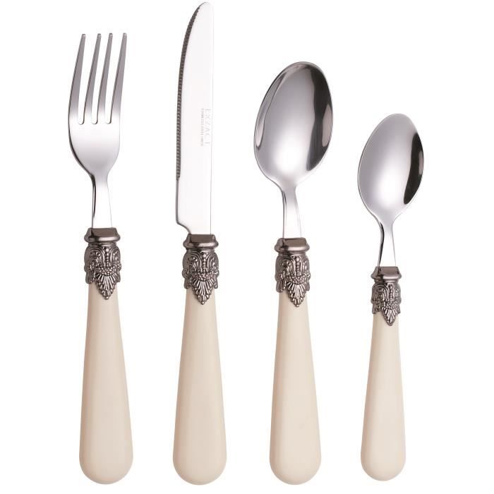 Ensemble de couverts - EXZACT - 24 PCS - Acier inoxydable - Crème ivoire - Vintage Style