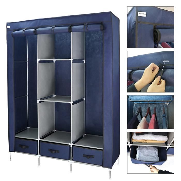 Finether Armoire Penderie En Tissu A 3 Portes Etagere De Rangement