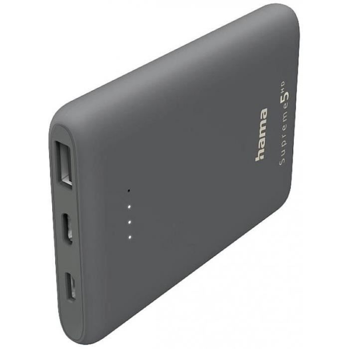 Hama Powerbank (batterie supplémentaire) 5000 mAh LiPo USB-A, USB-C® gris foncé - 4047443486677