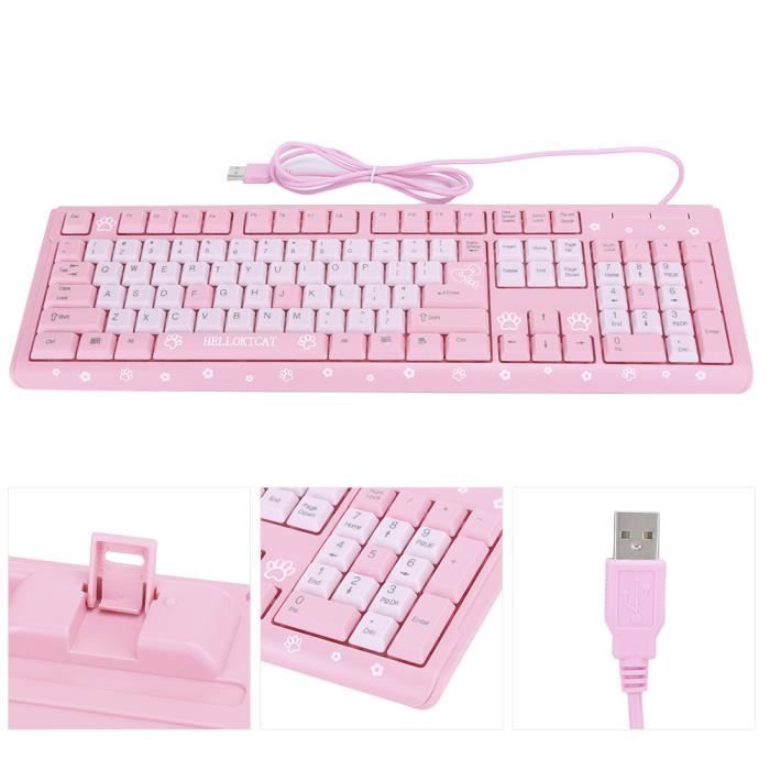 Clavier de Dessin Animé Mignon Ultra-Mince Filaire USB Universel pour Ordinateur Portable de Bureau à Domicile(Rose )-CET