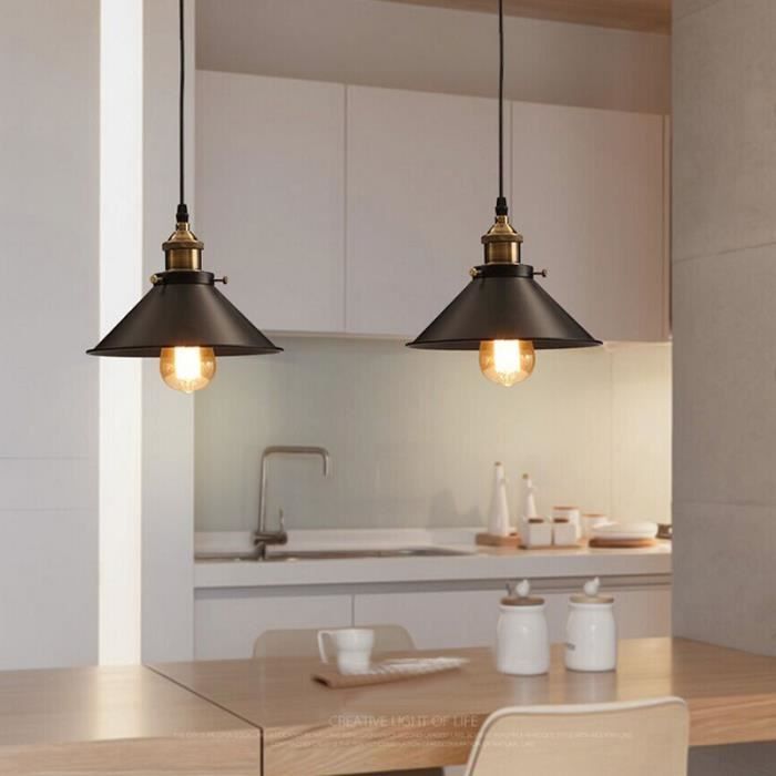 IDEGU Lot de 2 Suspension Luminaire Industrielle Vintage en Fer Forge Lustre Plafonnier Ajustable Noir pour Salon Chambre Cafe Bar