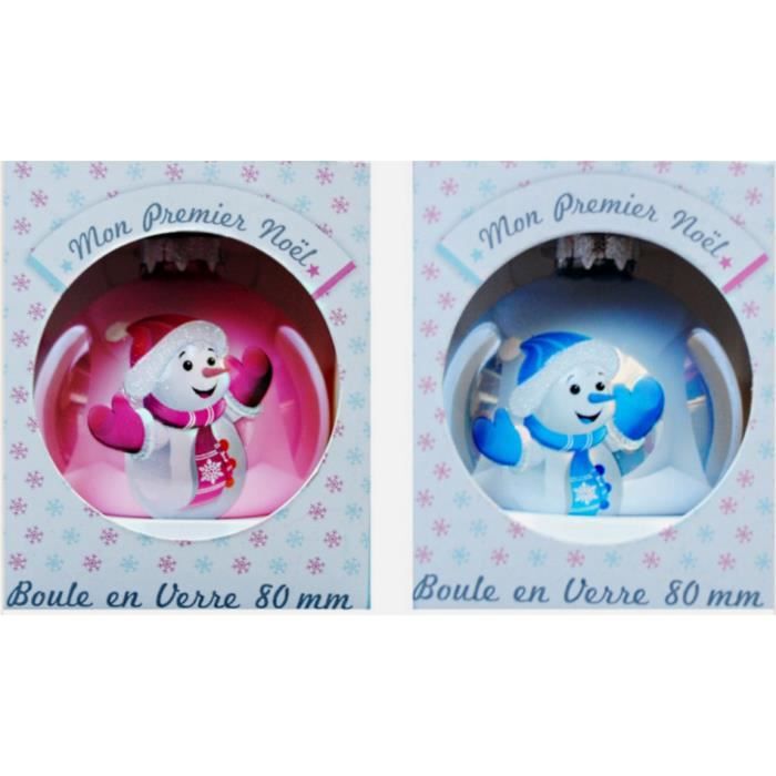 Boule De Noël Bleue 8 Cm Personnalisée En Verre Mon Premier Noël Avec Prénom - Décoration Pour Sapin - France