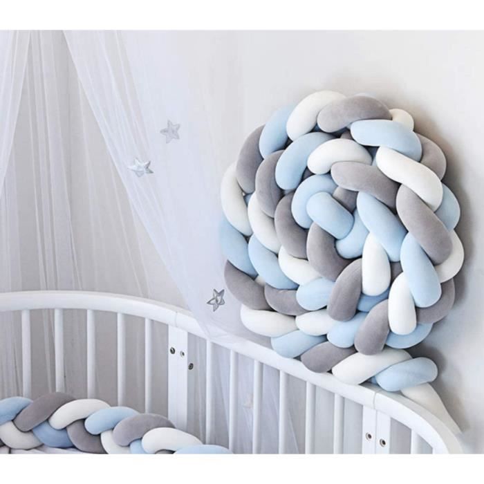 Bleu + Ro LFEWOX 4m Tour de Lit Bébé Coussin Tressé Pare-Chocs Velours Berceau Pare-Chocs Tressé Bébé lit Bumper Noué Tressé en Peluche Pépinière pour Les Nouveau-nés lit Sommeil 