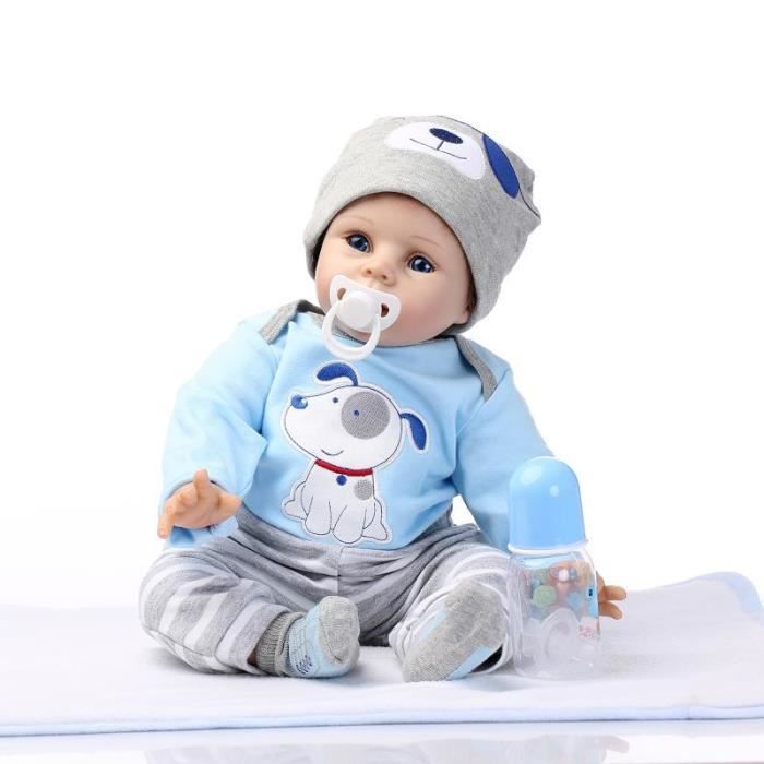 Shinehalo 55cm Poupée Poupon Bleu Bébé Reborn en silicone souple Mignon Jouet Enfant