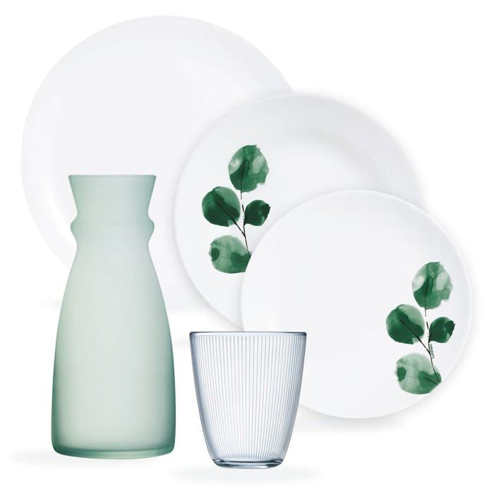 Service de table 25 pièces avec verres à eau 31 cl et carafe 075 cl - Eucalyptus- Luminarc