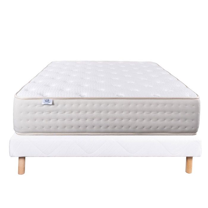 Ensemble Matelas 140x190 cm Purlux 26 cm mousse mémoire de forme ferme face été/hiver + sommier blanc ep 13cm