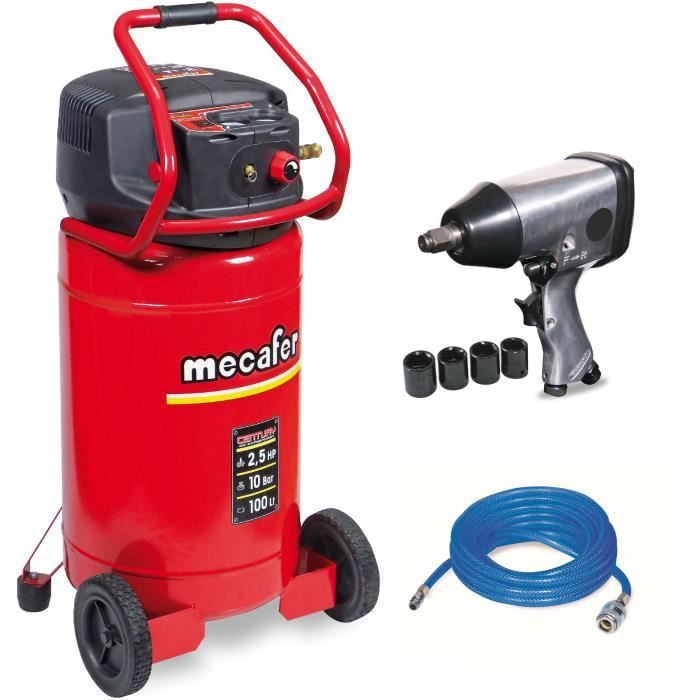 MECAFER COMPRESSEUR VERTICAL 100L 2,5HP + KIT CLE A CHOC Cdiscount