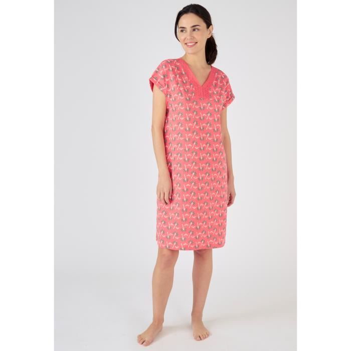 Chemise de nuit Damart Chemise de nuit dentelle pur coton peigne Rouge Palmier Rouge palmier Cdiscount Pret a Porter