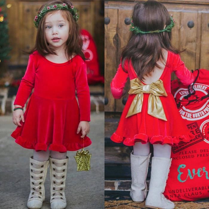 Noel Bebe Enfants Fille Rouge Velours Princesse Bow Party Robe De Mariee Reconstitution Historique Rouge Rouge Achat Vente Robe De Mariee Cdiscount
