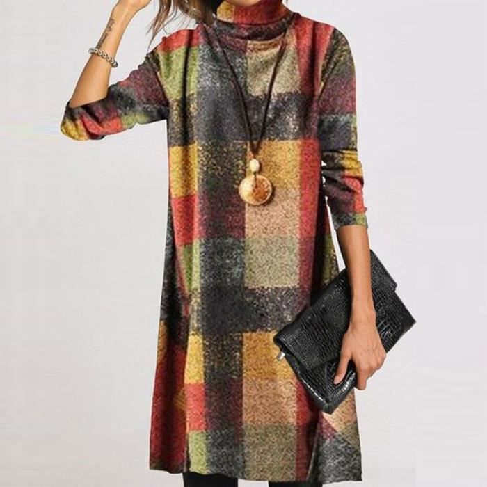 Robe Pull Femme Hiver - Col Roulé, Manches Longues, Avec Poche - Mini Robe Tricotée Casual Chic Pour Automne/hiver (sans Ceinture)