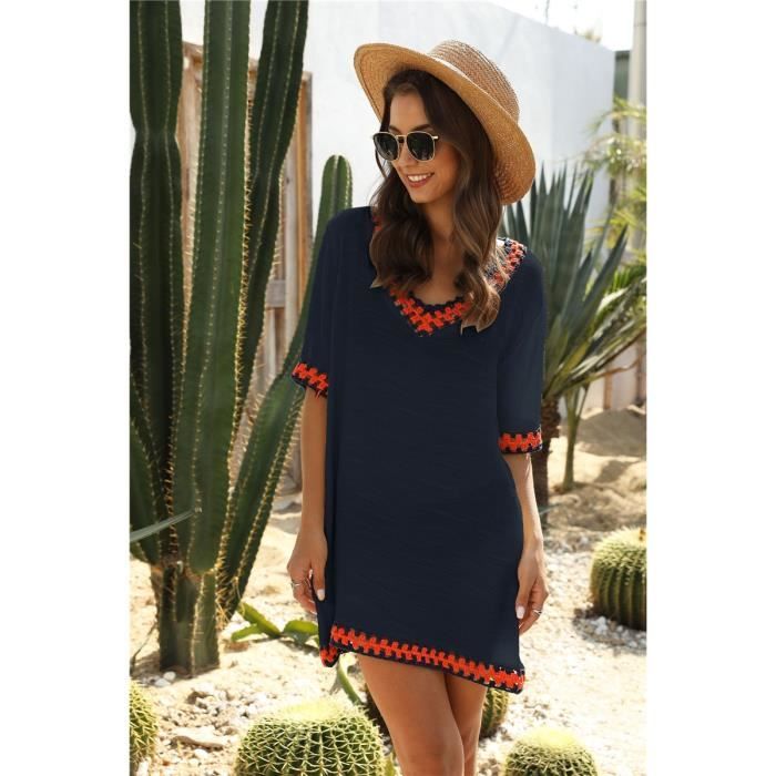 Robe,Tunique de plage pour femmes, blanche, noire, Cover Up pour les  costumes de bain, grande taille, maillot - Type blue cover up Blanc -  Cdiscount Prêt-à-Porter