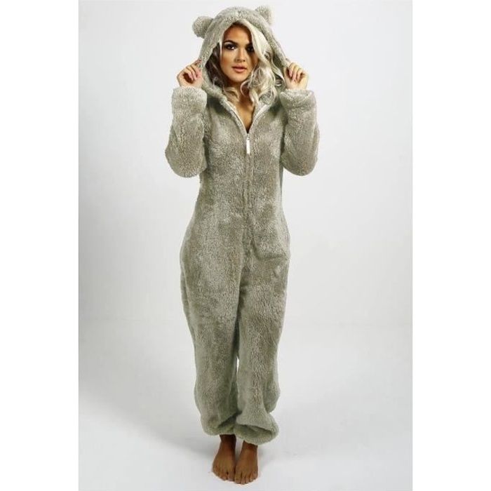 Combinaison Pyjama Femme Hiver, Barboteuse Polaire Capuche