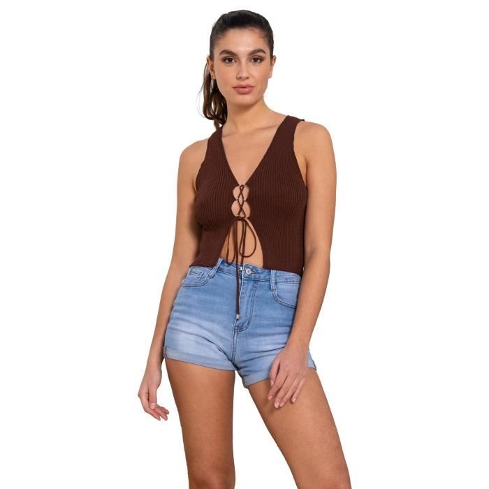 Short femme en jean - Short femme court - Taille haute - Stone clair