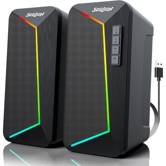 Haut-parleurs d'ordinateur, Enceintes PC Alimentés par USB SOULION R40, Bluetooth 5.3, 6 Modes d'éclairage RVB Haut Parleurs pour