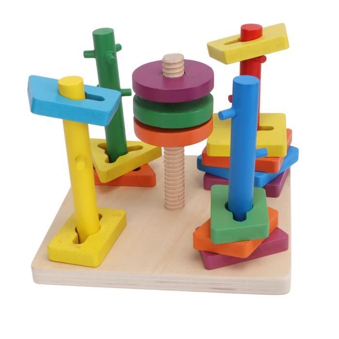Fdit jouets empilables de tri en bois Trieur de formes 2 en 1 bords