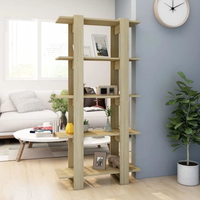 Bibliothèque / Étagère Gris Béton QUAHEAS 100x30x72 Cm | 2 Étagères - Séparateur De Pièce Pour Salon, Bureau - Montage Facile